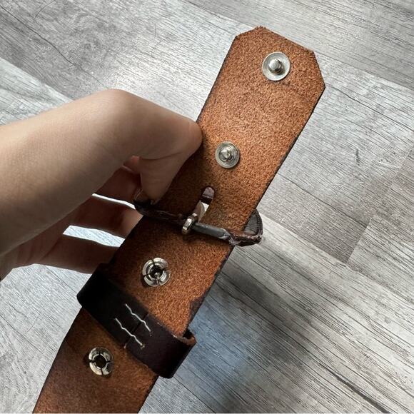 Vintage Tooled Leather Western Belt Dark Brown Size 34 Branded Geometric Mexico - Picture 2 of 7